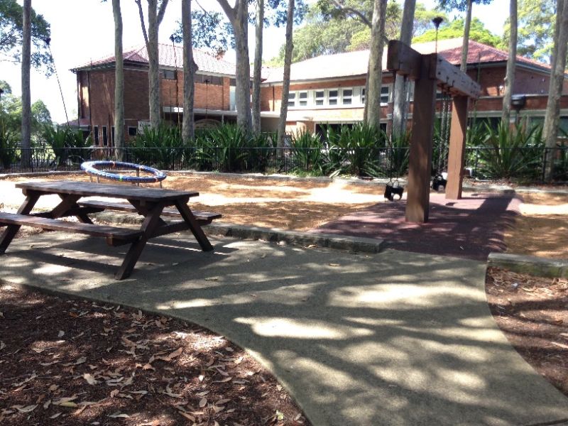 Willoughby Park Playground, swings, picnic table, super nova spinning ring